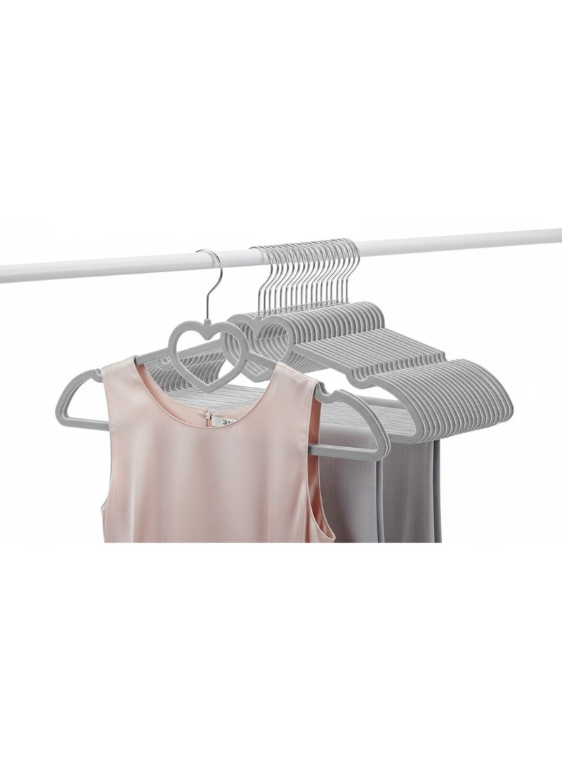 هابي هوم مجموعة 20 شماعة مخملية مانعة للانزلاق – شماعات ملابس متينة بسطح مخملي ناعم لحماية الملابس، خطاف دوار 360 درجة لتعليق سهل ومرن – شماعات للبدلات والفساتين والقمصان والبنطلونات – لون رمادى أنيق لتنظيم وترتيب الدولاب - Image 2